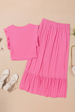 Load image into Gallery viewer, Pink Textured Ruffled Crop top &amp; Long Skirt Set