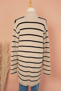 Striped Open Neck  Pockets  Cardigan