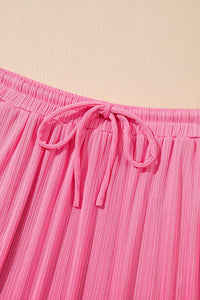 Pink Textured Ruffled Crop top & Long Skirt Set