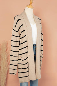 Striped Open Neck  Pockets  Cardigan
