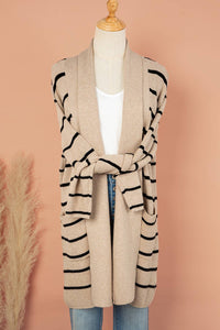 Striped Open Neck  Pockets  Cardigan