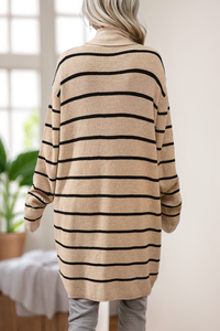 Striped Open Neck  Pockets  Cardigan