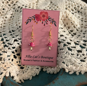Pink mushroom earrings