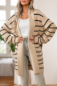 Striped Open Neck  Pockets  Cardigan