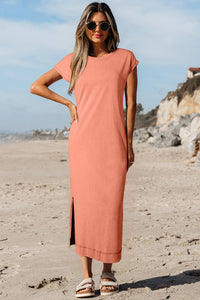 Mineral Wash Pocketed T-shirt Long Dress